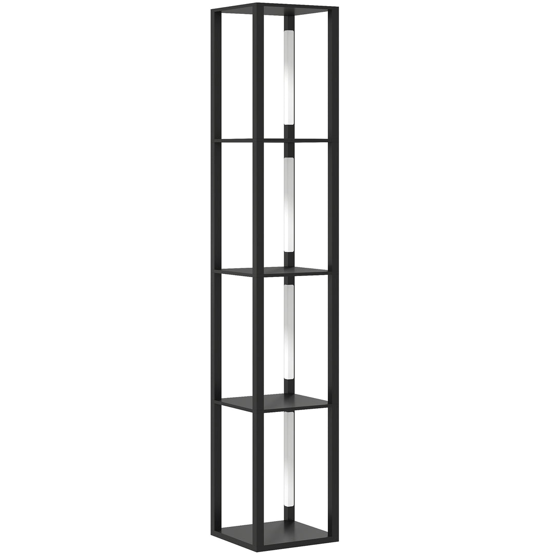LED Floor Lamp with Shelves, 4 Layers Dimmable Modern Standing Lamp with 3 Brightness Levels and Foot Switch for Living Room, Bedroom, Office, Black