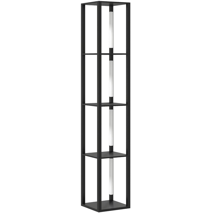 LED Floor Lamp with Shelves, 4 Layers Dimmable Modern Standing Lamp with 3 Brightness Levels and Foot Switch for Living Room, Bedroom, Office, Black