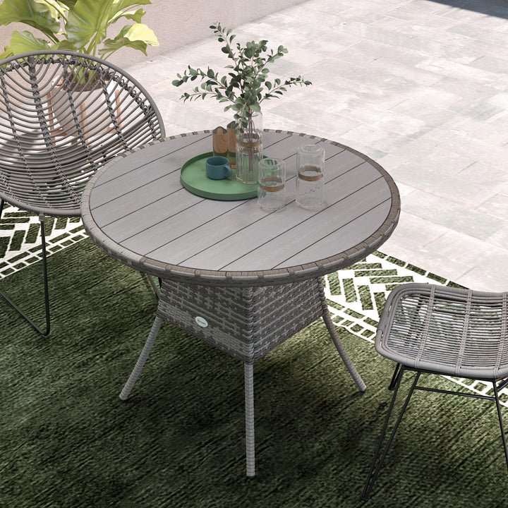 90cm Four-Person Wood-Effect Rattan Table - Grey