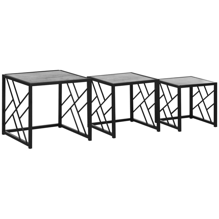 Nesting Coffee Tables, Set of 3 Square Side Tables with Black Metal Frame, for Living Room, Bedroom and Office, Grey