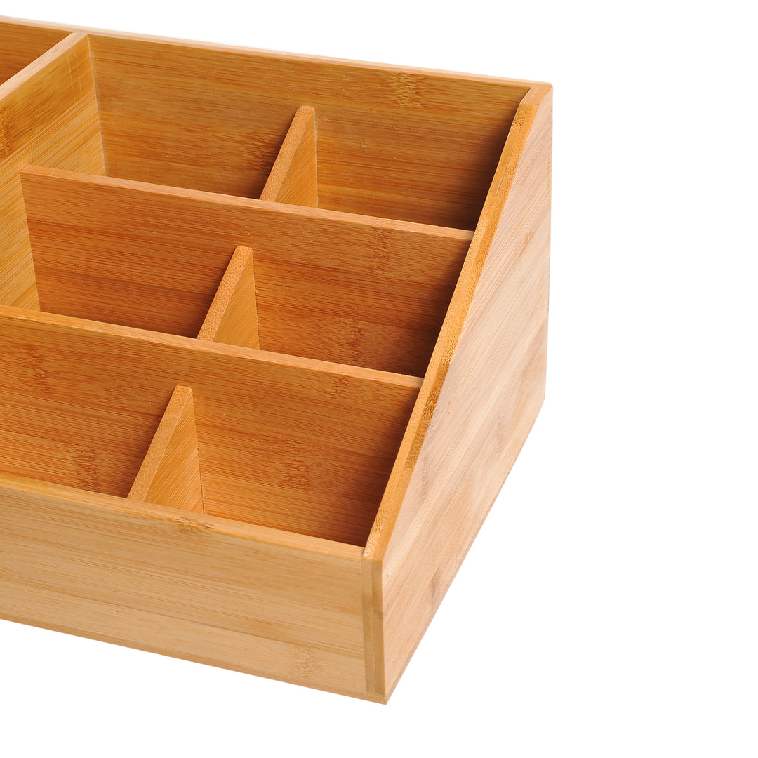 Desk Organiser Holder, Bamboo Multi-Function Storage Caddy with 7 Storage Compartments and 2 Drawers for Home Office Stationary Supplies, Natural Bamboo