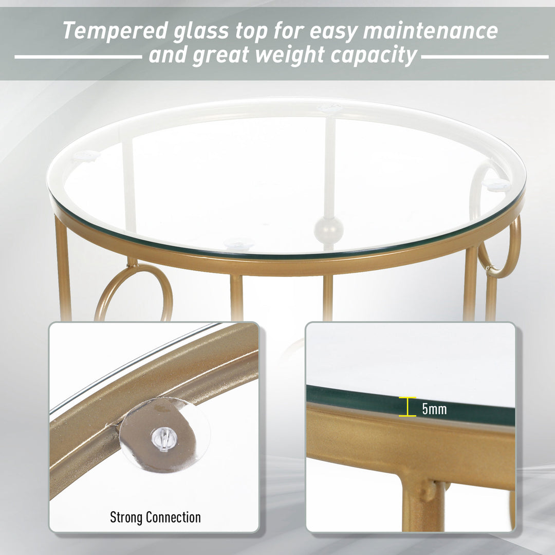 Round Coffee Tables Set of 2, Gold Nesting Side End Tables with Tempered Glass Top, Steel Frame for Living Room, Gold