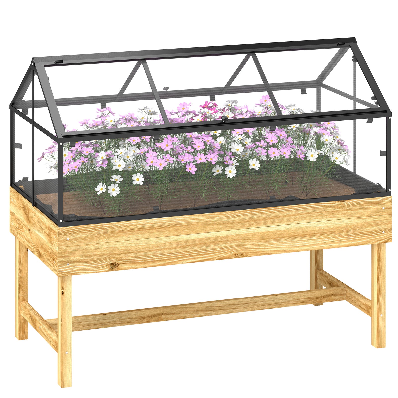 60 x 120cm Raised Garden Bed with Wooden Base - Natural