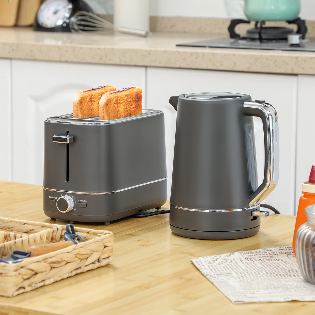 Kettle and Toaster Set, 1.7L 3000W Fast Boil Kettle &amp; 2 Slice Toaster Kitchen Set with 6 Level Browning Controls, Defrost, Reheat