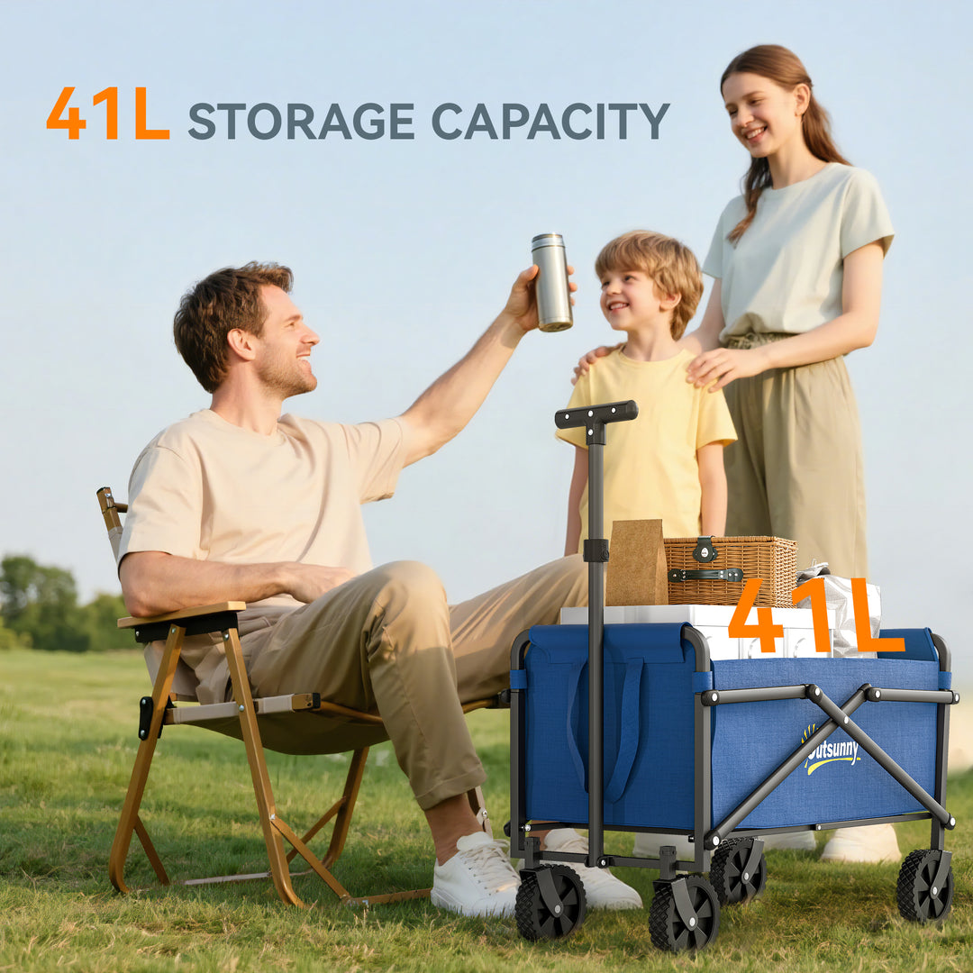 41L Festival Trolley on Wheels, Small Garden Folding Trolley Cart, 60kg Heavy Duty Collapsible Folding Wagon with Adjustable Handle and Carrying Bag for Beach, Camping, Festival, Blue
