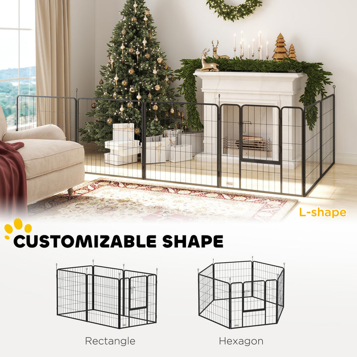 6 Panels Dog Playpen, Portable Detachable Puppy Pen with Door, for Medium Dogs, 80cm High, Grey