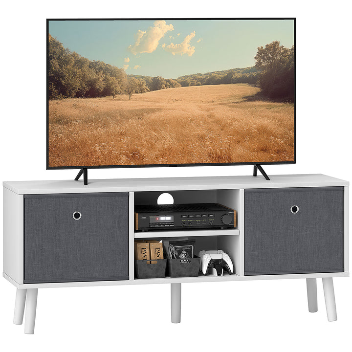 TV Cabinet Stand Unit for TVs up to 50'' with Foldable Drawers, Entertainment Centre for Living Room White