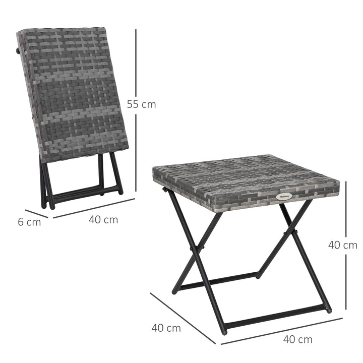 MCL Square PE Wicker Rattan Folding Table,Weather Resistant Wicker Weave Side Table with Steel Frame, Grey