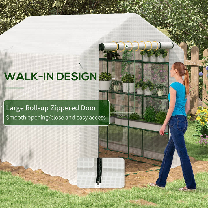 8 x 6ft Walk-In Greenhouse, with Shelves - White