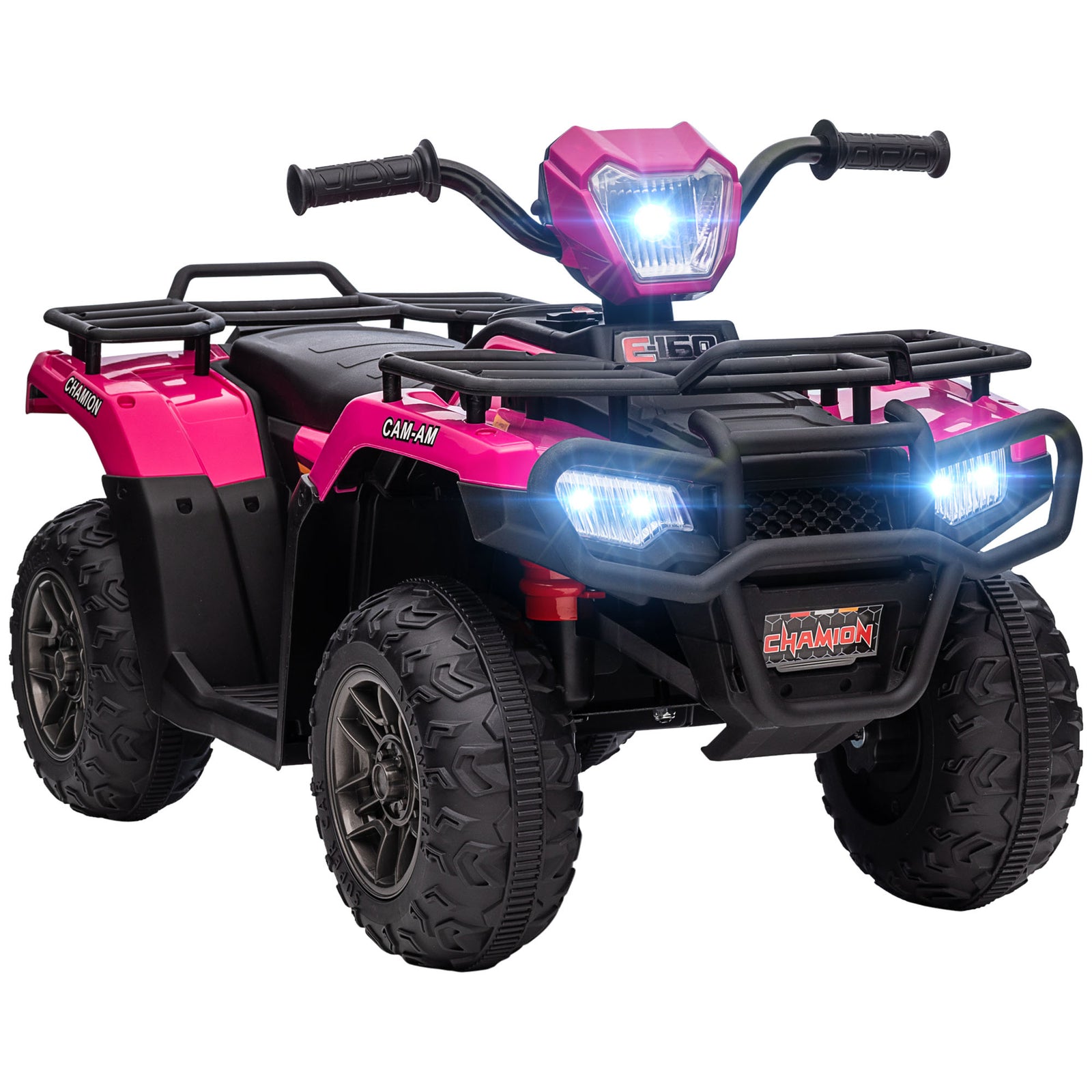 12V Kids Quad Bike with Forward, Reverse Functions, Ride-On ATV w/ Music, LED, Headlights, for Ages 3-5 Years - Pink