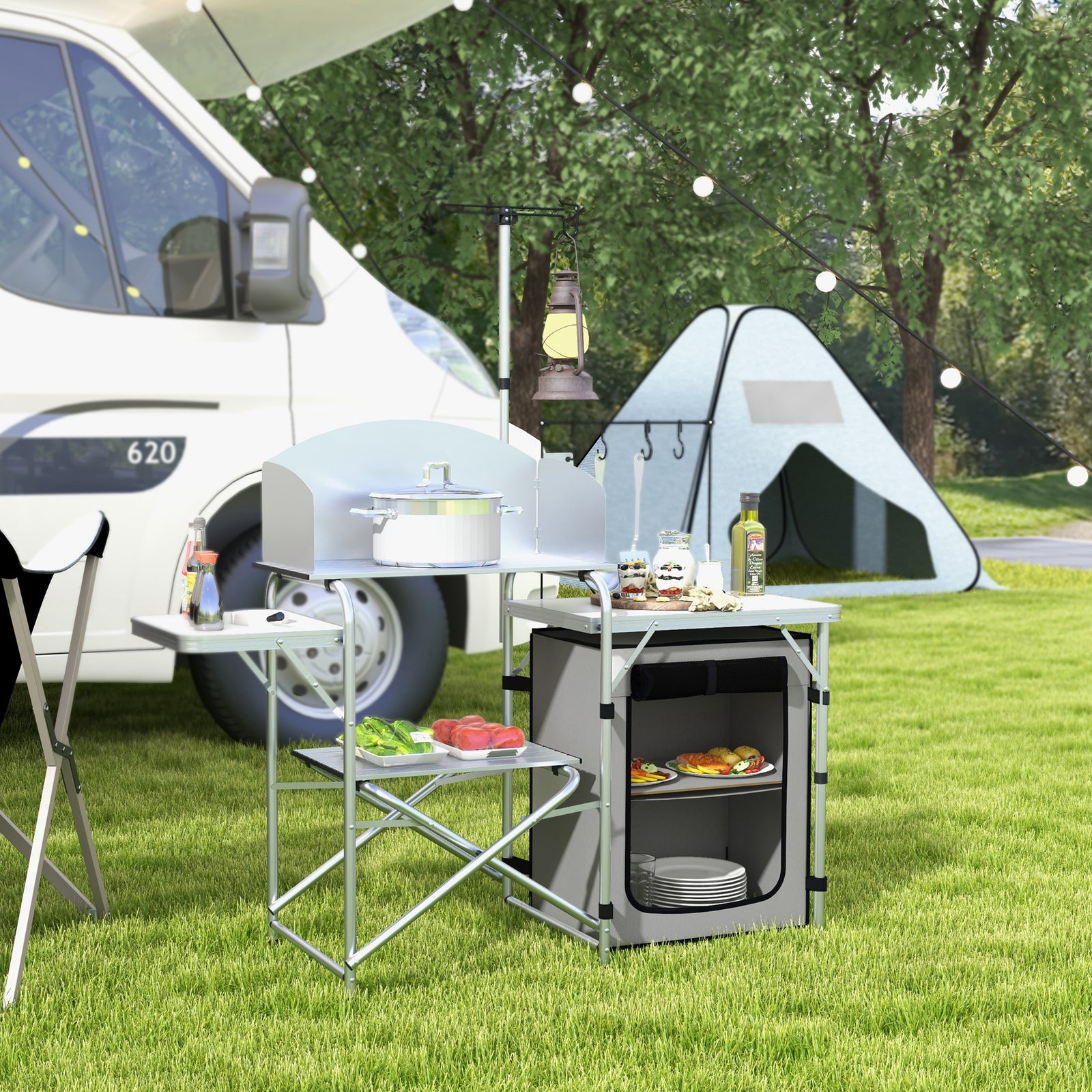 Multi-Feature Folding Camping Kitchen, with Wind Shield
