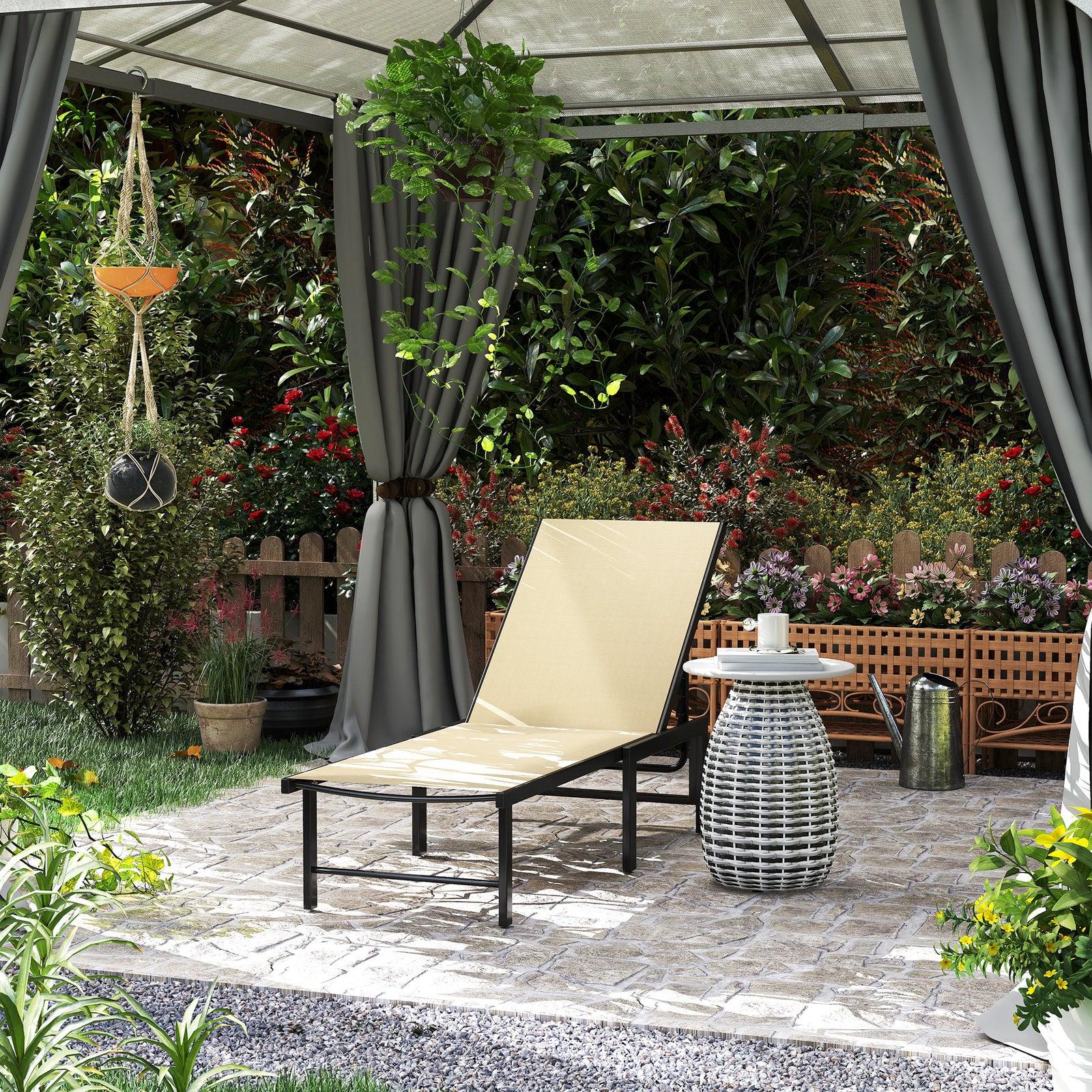 Reclining Sun Lounger - Khaki