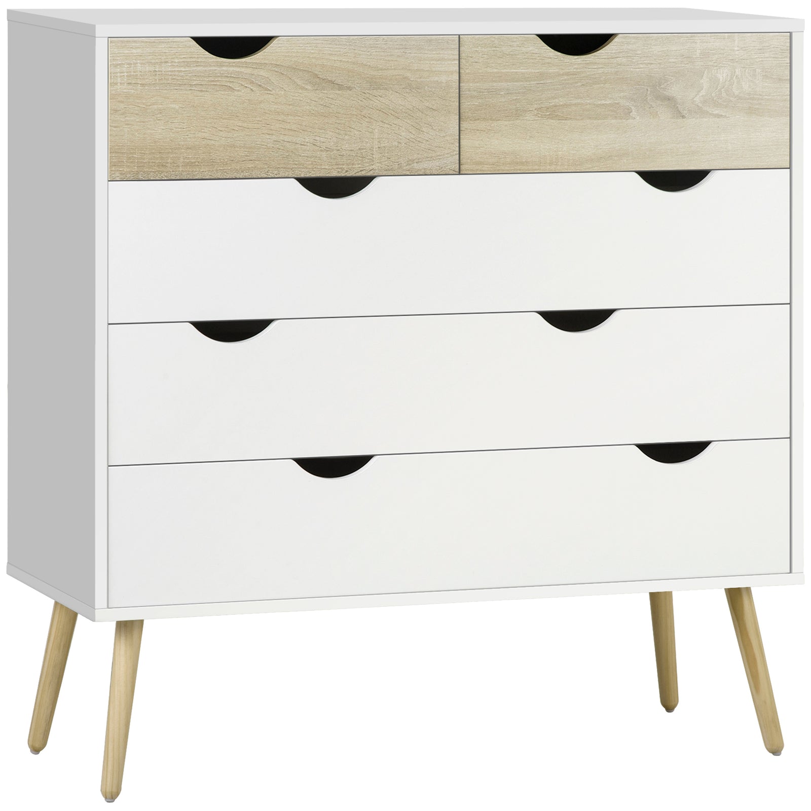 Nordic Style Chest of Drawers, 5 Drawer Dresser with 4 Tapered Legs and Groove Handles, Storage Organiser Side Cabinet for Bedroom, Living Room