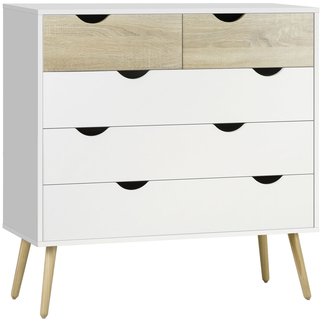 MCL Nordic Style Chest of Drawers, 5 Drawer Dresser with 4 Tapered Legs and Groove Handles, Storage Organiser Side Cabinet for Bedroom, Living Room