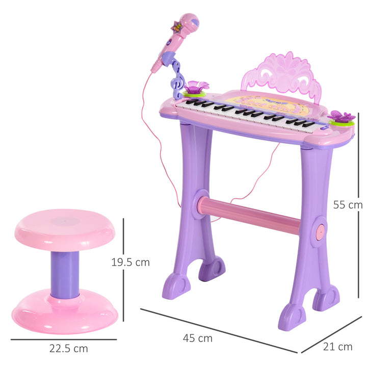 HOMCOM Electronic Organ for Kids, Mini Piano with Microphone and Stool, Interactive Music Play, Purple/Pink | Aosom UK