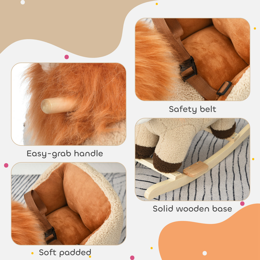 MCL Kids Lion-themed Rocking Horse, with Roaring Sound Button, Seatbelt, Brown