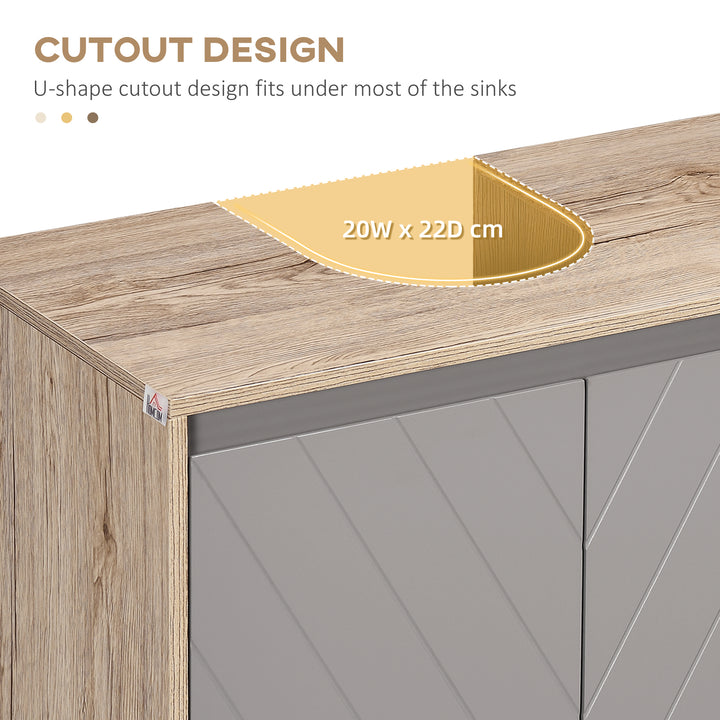 MCL Under Sink Storage Cabinet Floor Standing Cupboard w/ Adjustable Shelf Bathroom Cabinet 2 Doors Versatile Style Grey