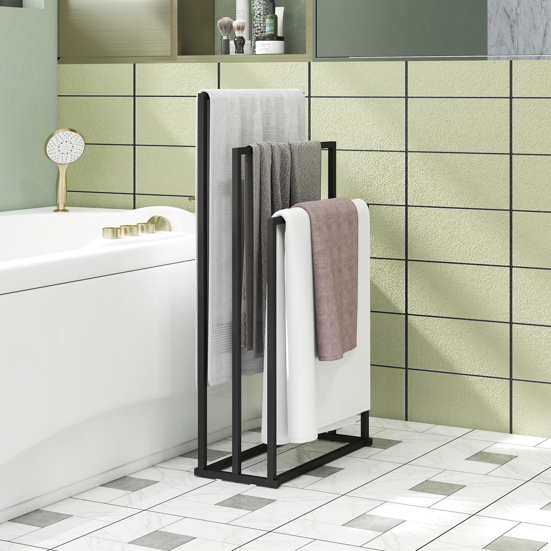 Freestanding Towel Rack, Steel Towel Rail Holder with 3 Bars, Black
