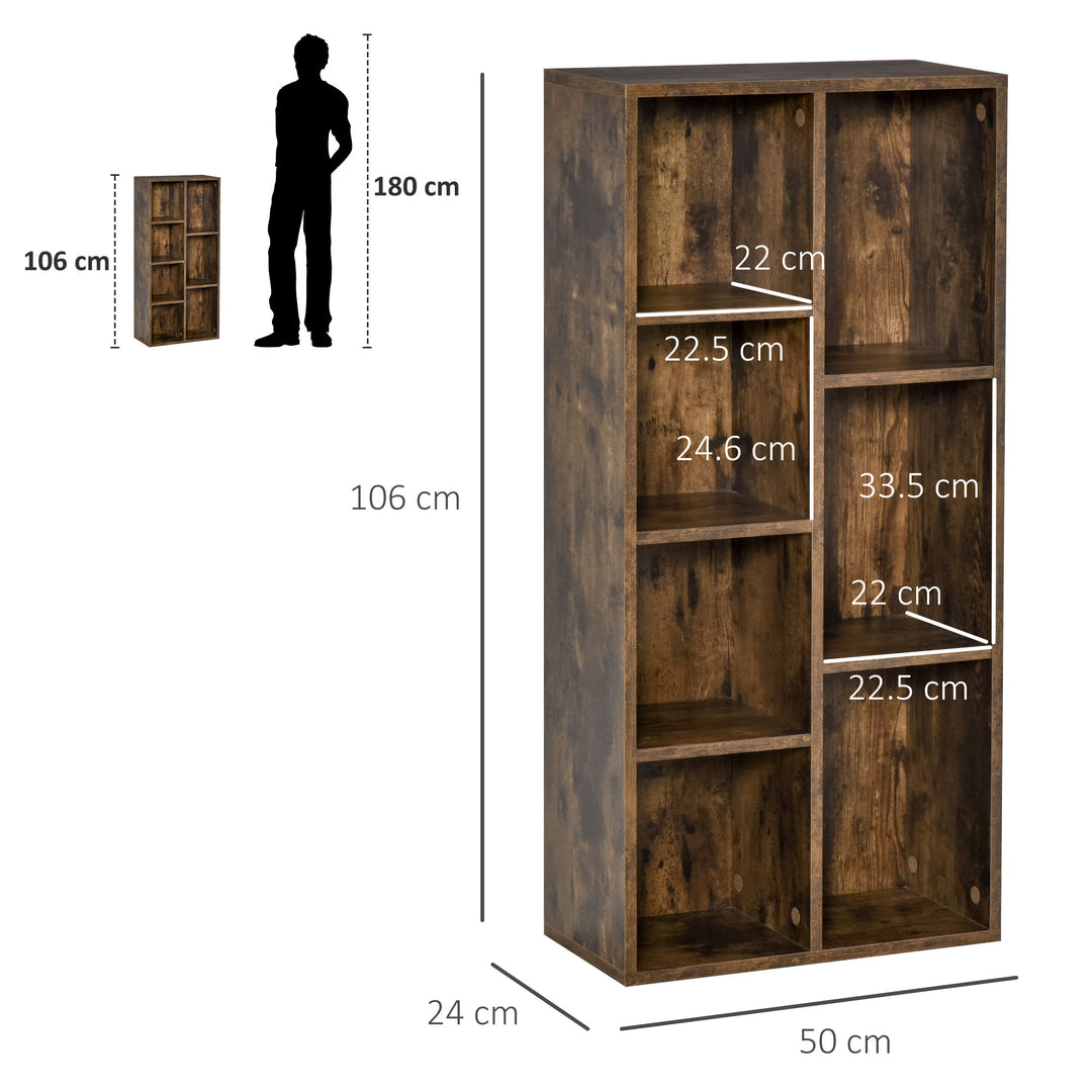 Seven-Cube Bookcase - Rustic Brown Wood Effect