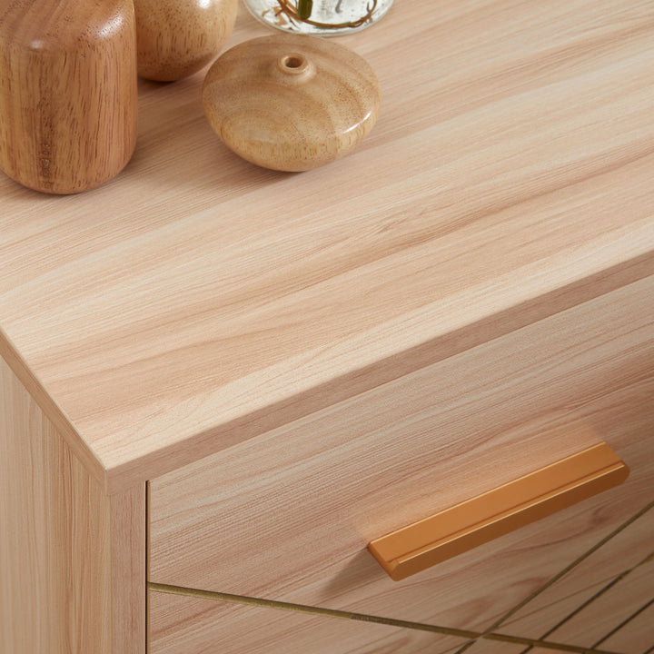 2-Piece Scandinavian Bedside Tables with Drawers, Bedside Cabinets with Wood Legs, Natural