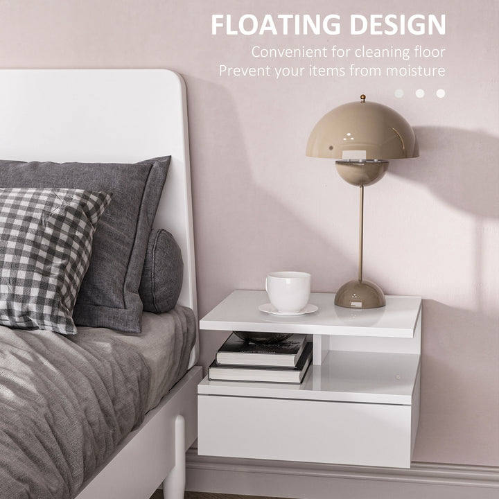 MCL Set of Two Floating High Gloss Bedside Tables - White