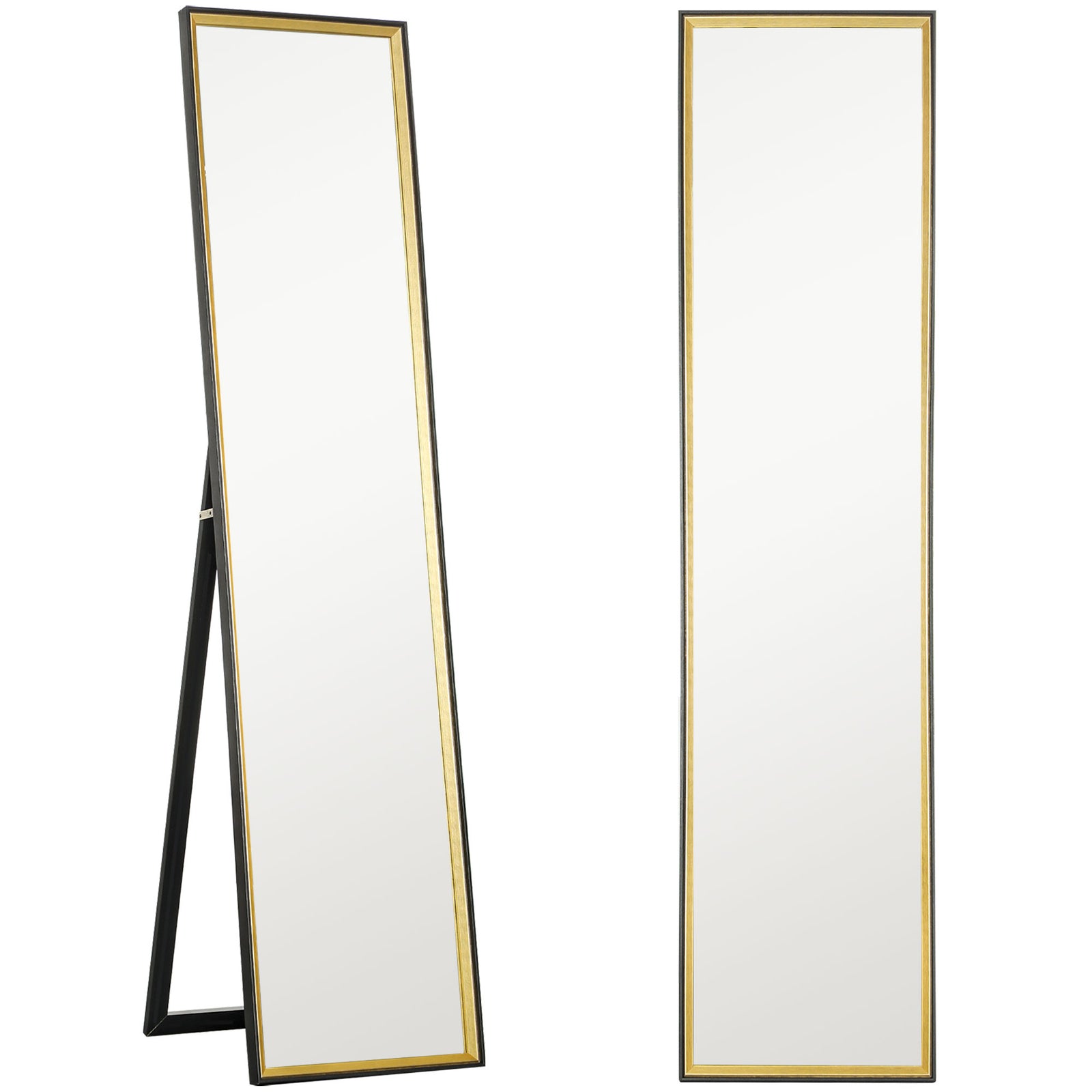 157 x 37cm Elegant Full-Length Mirror - Black/Gold-Tone