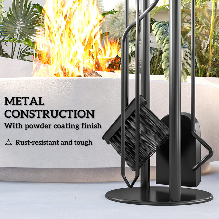 Outsunny 5 Pieces Fireplace Tools Set, Metal Fireplace Accessories Fireside Companion Set with Broom, Shovel, Poker and Bucket, Silver