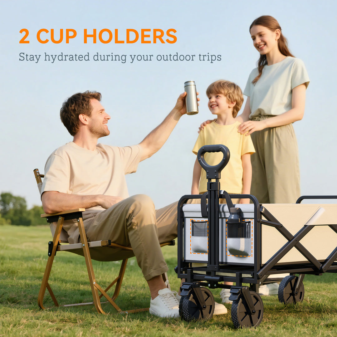 Folding Pull Along Cart Cargo Wagon Trolley with Telescopic Handle - Dark Grey