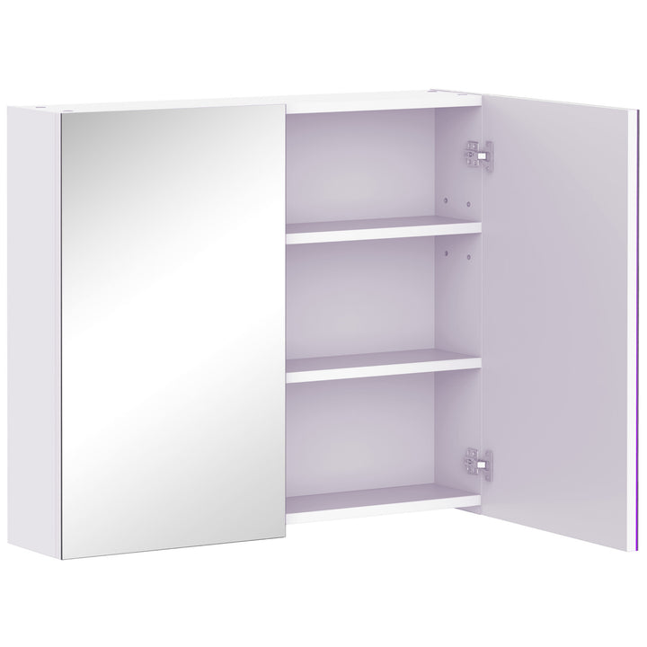 MCL Mirror Cabinet, Wall Mount Bathroom Storage Cabinet with Adjustable Shelf, Double Door Cupboard, 70 x 15 x 60 cm, White