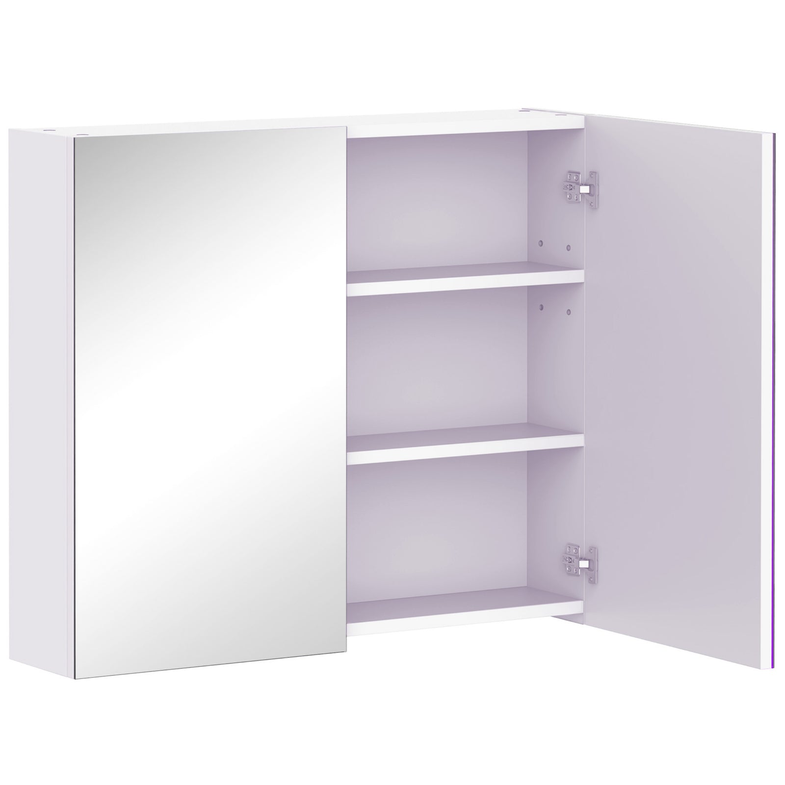 Mirror Cabinet, Wall Mount Bathroom Storage Cabinet with Adjustable Shelf, Double Door Cupboard, 70 x 15 x 60 cm, White