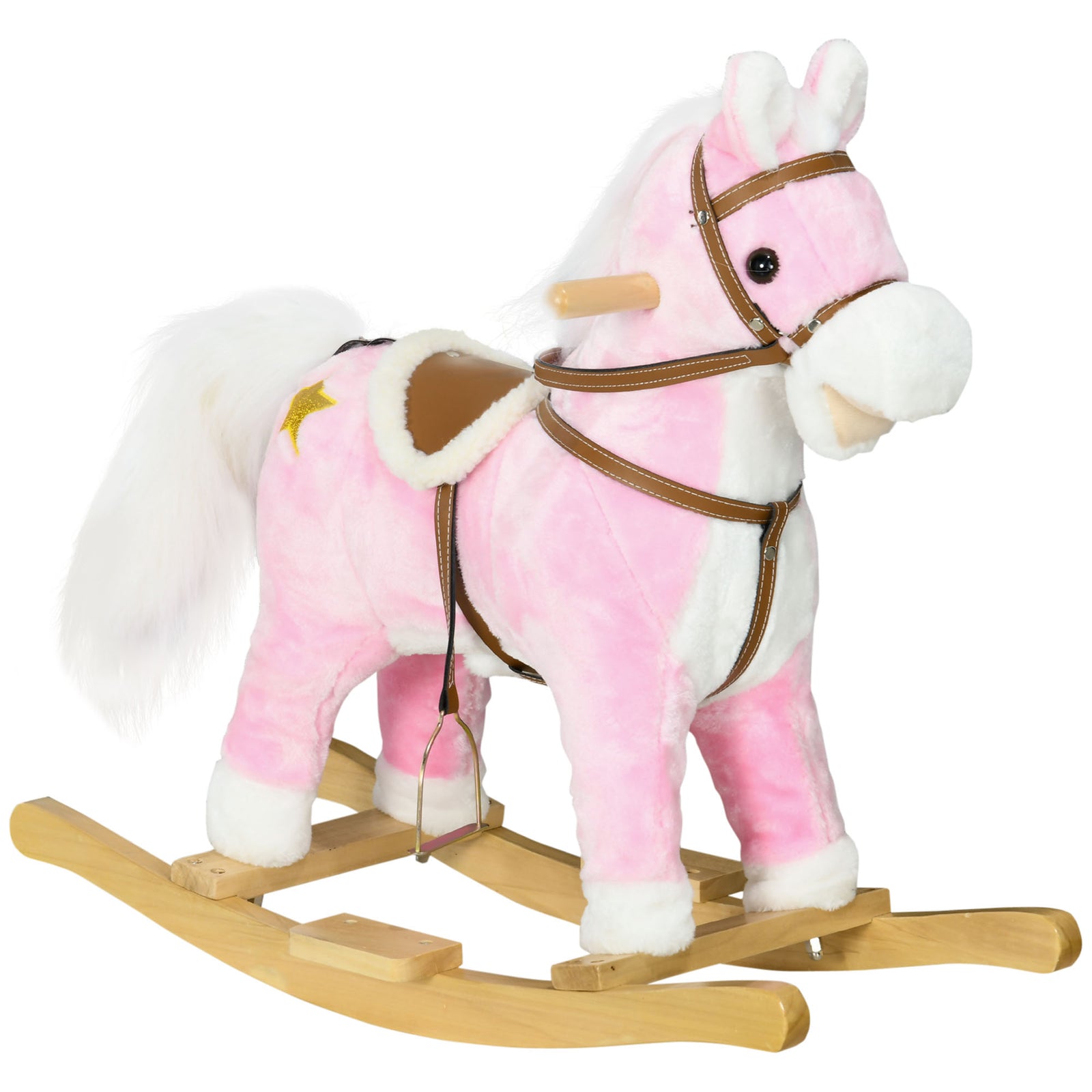 Wooden Rocking Horse with Music, Sound, Saddle for Ages 3-6 Years