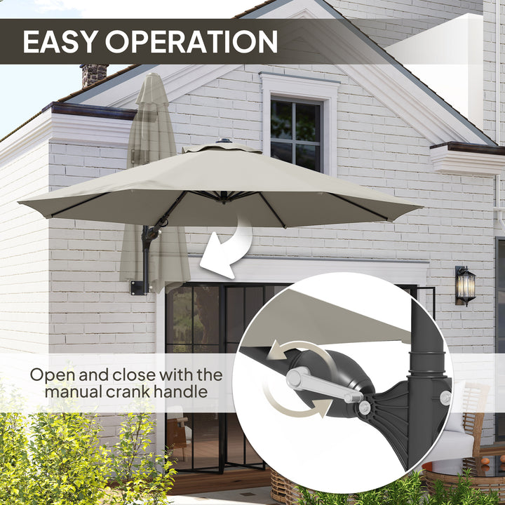 3(m) Wall-Mounted Parasol Shade, with Handle - Light Grey