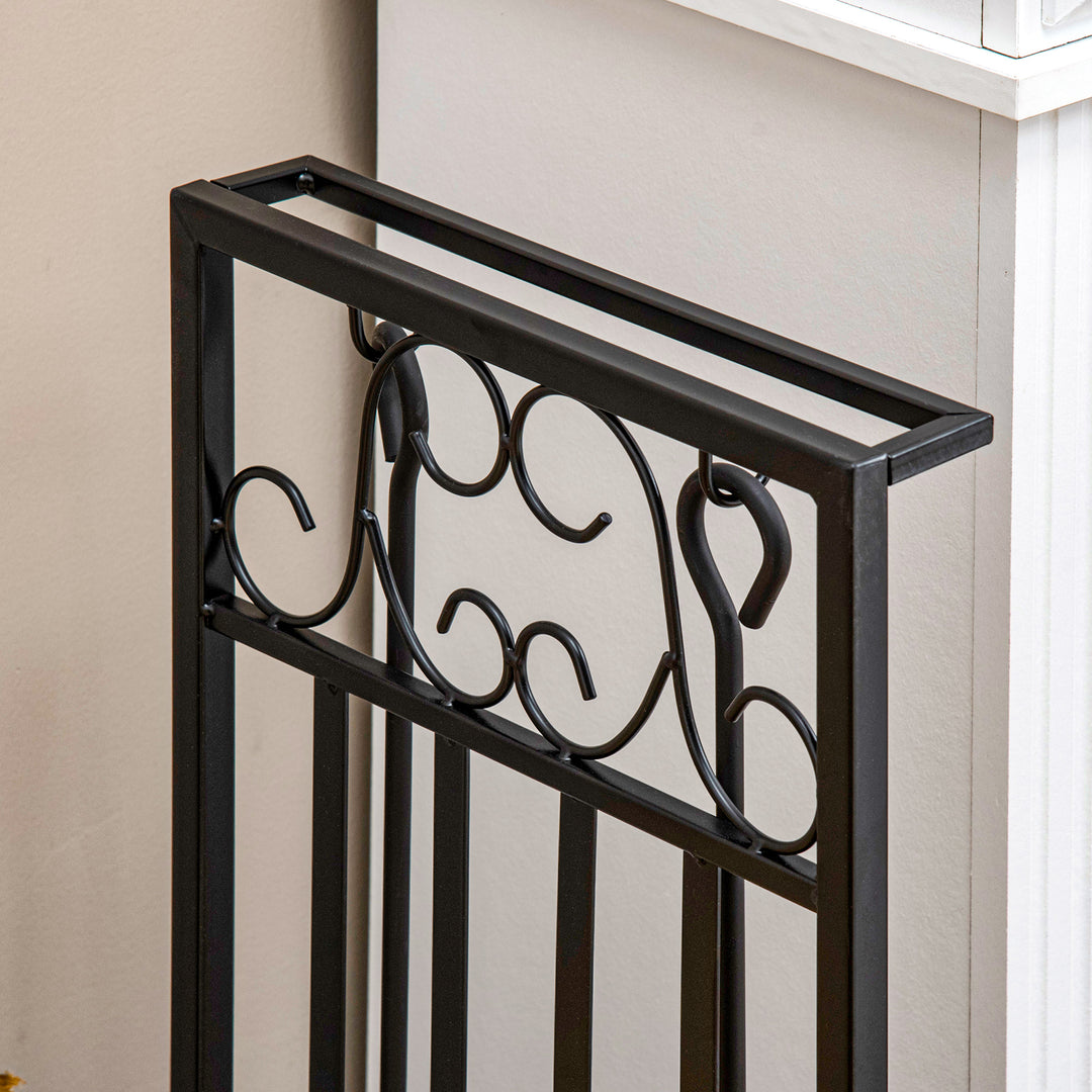 MCL Steel Firewood Log Holder Indoor Outdoor Firewood Rack Fireplace Wood Storage Shelf with 4 Tools, Hooks, Scrolls, Rust-Resistant, Black, 75L x 30W x 60H cm