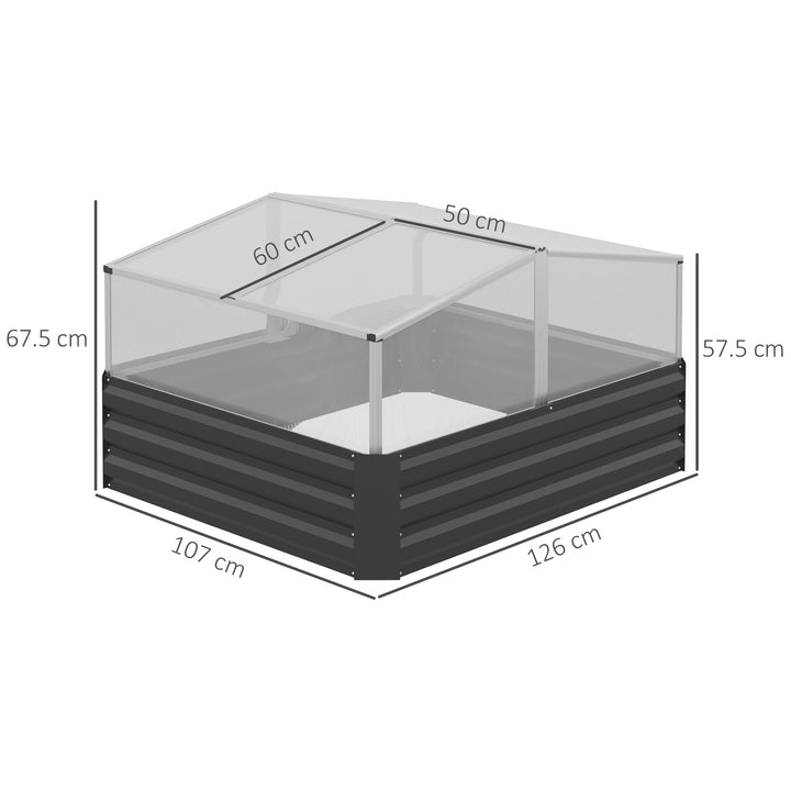 Outsuuny Galvanised Raised Garden Bed, Outdoor Planter Box with Greenhouse and Cover for Vegetables, Flowers, Dark Grey
