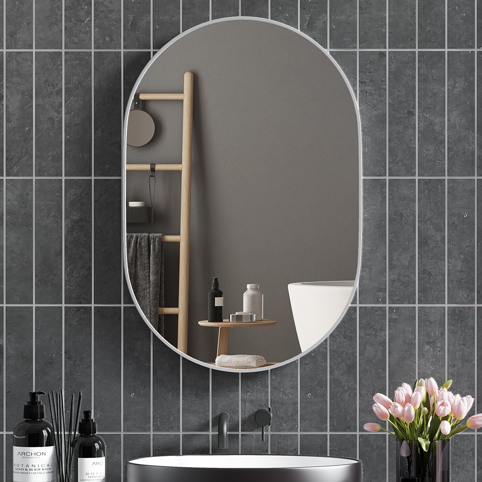60cm Round Tempered Glass Bathroom Mirror - Silver Tone