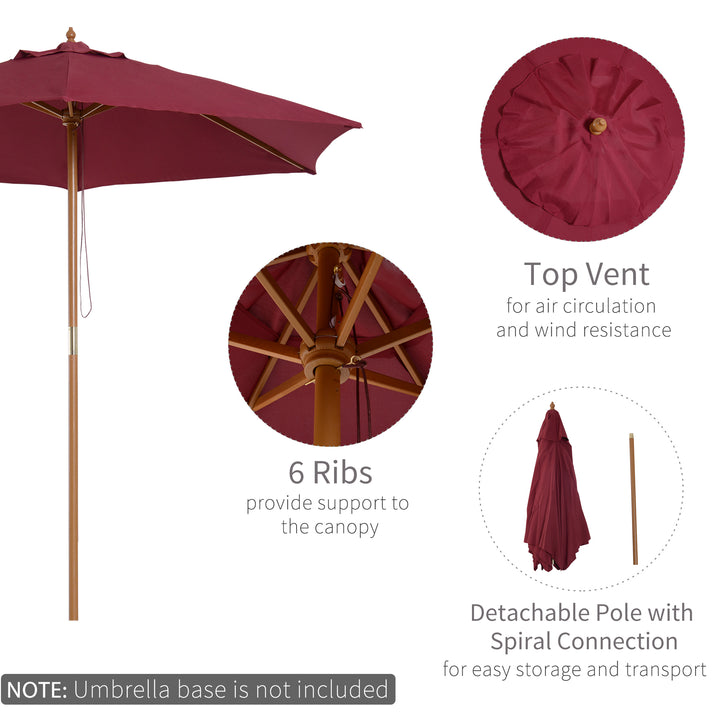 2.5m Wood Garden Parasol Sun Shade Patio Outdoor Wooden Umbrella Canopy Wine Red