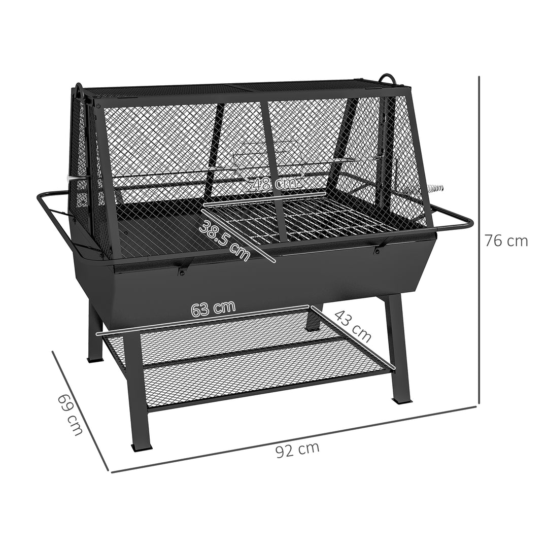 3-in-1 Barbecue Grill, Rotisserie Roaster and Fire Pit, with Cover