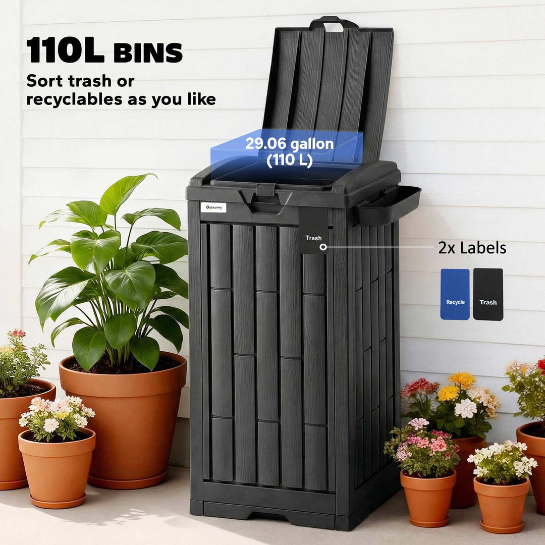 110 L Outdoor Bin with Dual Lid, Waterproof Plastic Trash Bin with - view 4