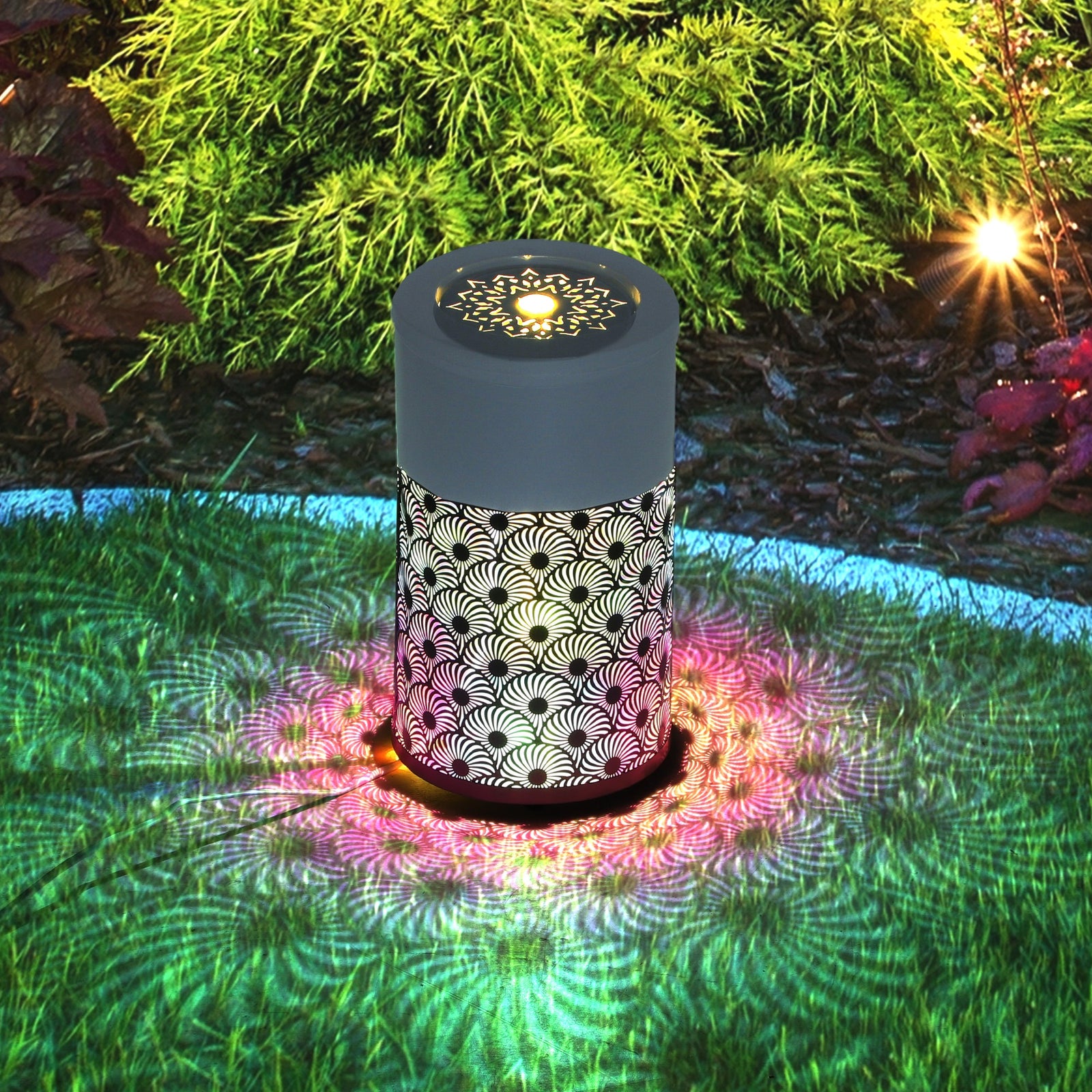30 cm Tall Garden Waterfall Fountain with LED Lights and Pump, Garden Water Feature Water Fountain with Adjustable Flow and Cut-out Design for Indoor and Outdoor Decor, Light Grey