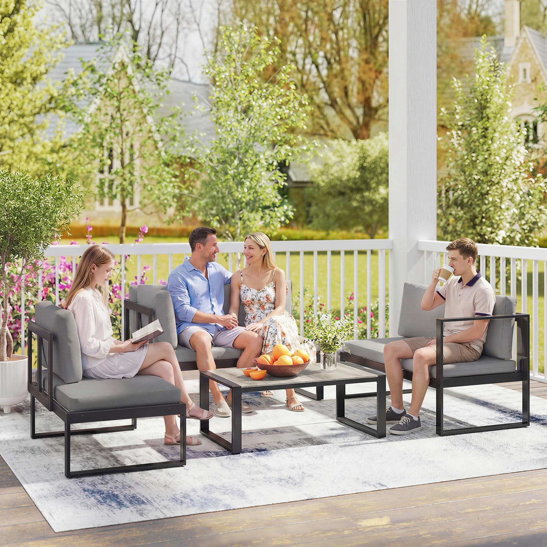 4 Piece Garden Furniture Set, Garden Sofa Set with 2 Loveseats, Armles