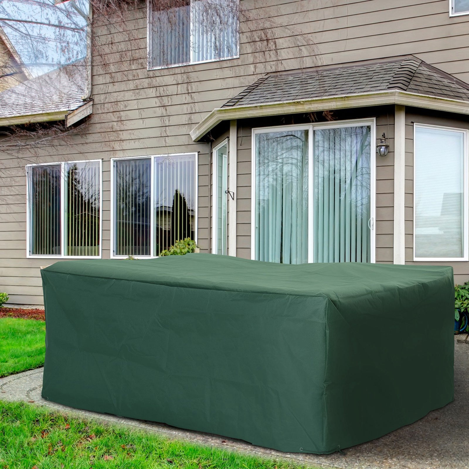 Outdoor Garden Furniture Cover Waterproof, Anti-UV 600D Heavy Duty Oxford Fabric Patio Furniture Cover for Rectangular Sofa Table Set, Green, 245 x 165 x 55 cm