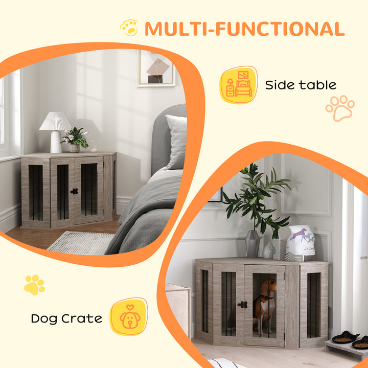 Dog Crate Furniture Side Table, with Cushion, 104 x 55 x 63cm - Walnut Brown