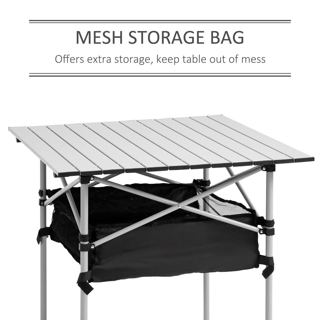 Portable Camping Table w/ Mesh Bag & Steel Frame Hiking Furniture Desk, Silver Black