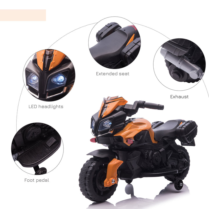 HOMCOM Kids Electric Pedal Motorcycle Ride-On Toy Battery Powered Rechargeable 6V Realistic Sounds 3 km/h Max Speed for Girls Boy 18-48 months Orange