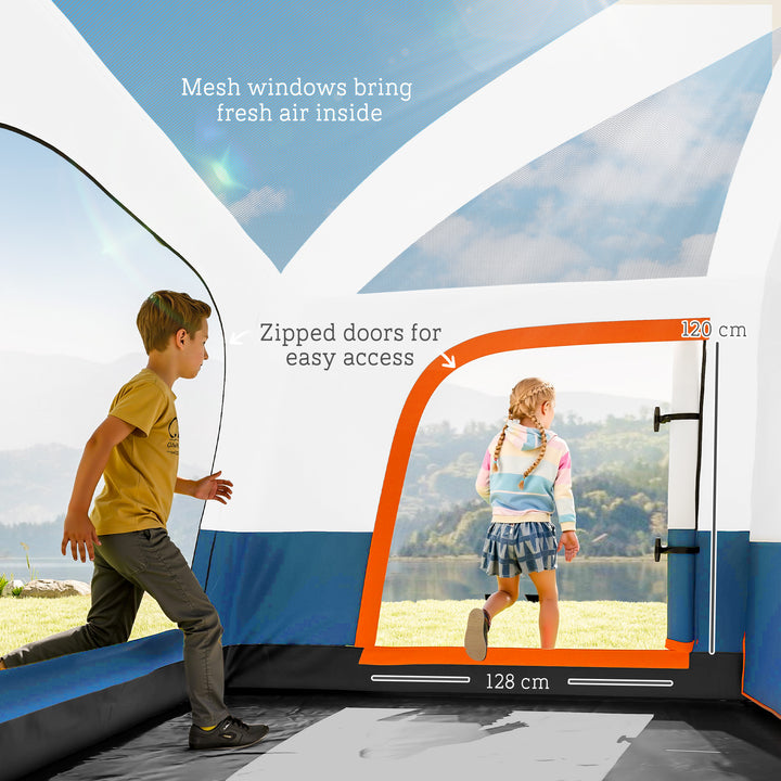 4-6 Man Camping Tent, Double Layer Tunnel Tent with Porch, Living Area and 2 Bedrooms, Sewn in Groundsheet, 3000mm Waterproof and UPF 30+, Portable with Bag, Blue