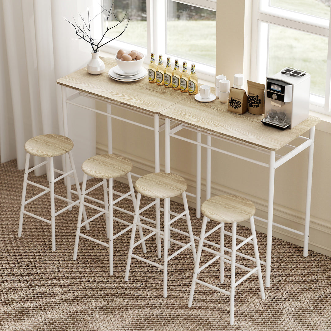MCL Bar Table Set, Bar Table and Stools Set, Footrest and Storage Shelf, for Kitchen, Dining Room, Pub, Cafe, White and Oak