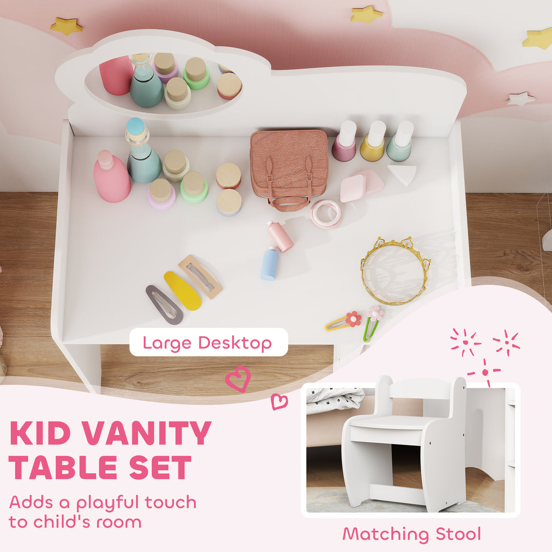Kids Dressing Table with Mirror, Stool, Kids Vanity Table with Shelves, for Ages 3-8 Years