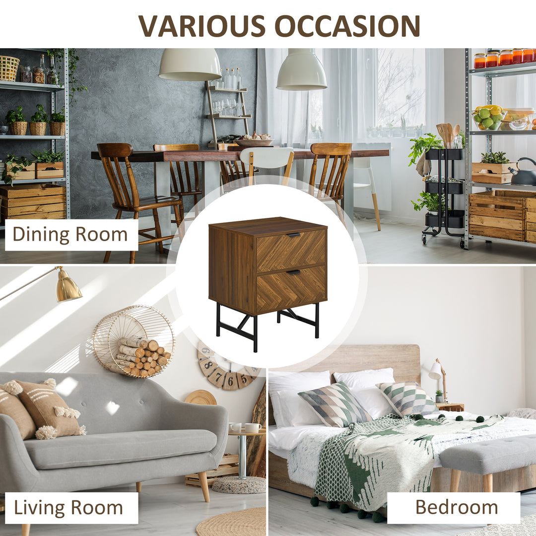 MCL Bedside Table with Two Drawers, Side Cabinet Storage Unit with Metal Handles, Organisation Furniture for Living Room, Bedroom, Walnut Brown
