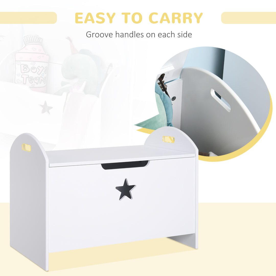 Kids Wooden Toy Box Organizer Children's Toy Storage with Lid Safety Hinge Side Handle Playroom Furniture White