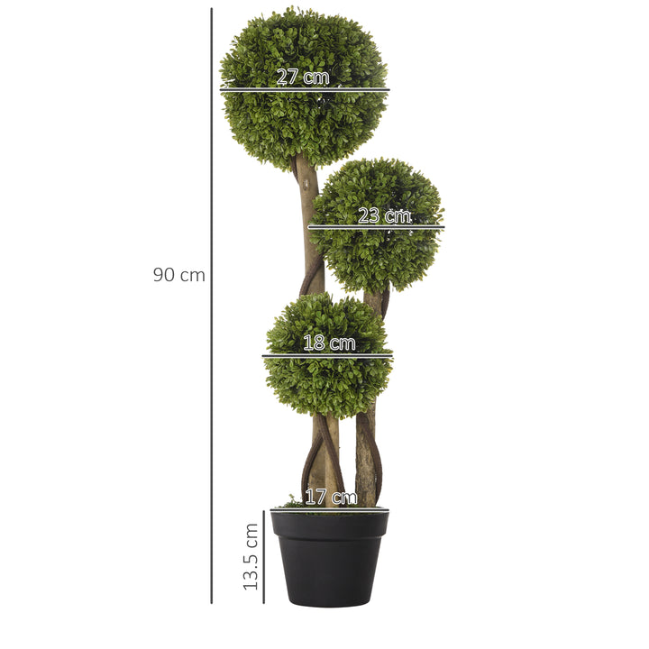Set of 2 Decorative Artificial Plants, Boxwood Ball Topiary Trees in Pot Fake Plants for Home, Indoor&Outdoor Decor, 90 cm, Light Green